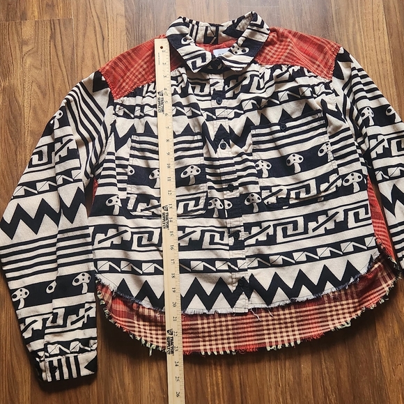 Patchwork Cropped Western Shirt Mushroom Whimsy Indie Grunge Folk Woodland - Picture 11 of 14